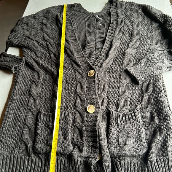 Cable Knit oversized  Cardigan 100% cotton olive green - Picture 5 of 11